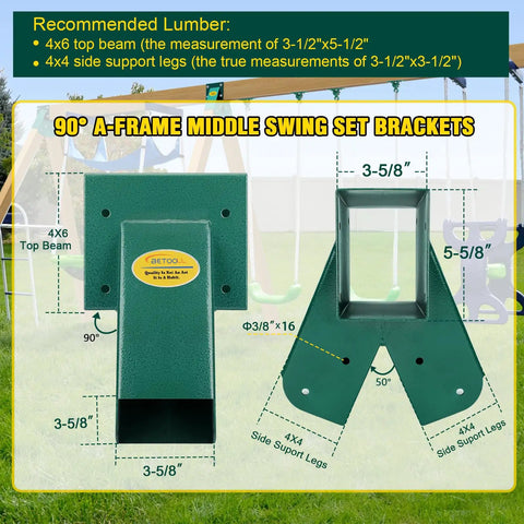 Green Swing Set Brackets Kit With Two A Frame Brackets And One Middle Bracket Heavy Duty Mounting Hardware Included Durable Powder Coated Steel For Porch Yard And Playground