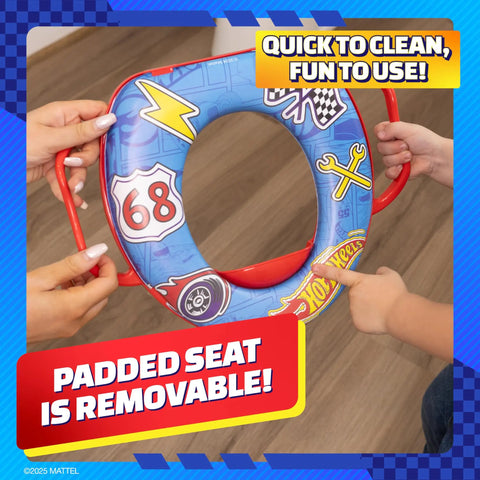 Cushioned Toddler Potty Training Seat With Totally Rad Race Car Vibes, Secure Grip Handles, Slip Resistant Ring, Splash Deflector And Super Handy Storage Hook For Tiny Pilots