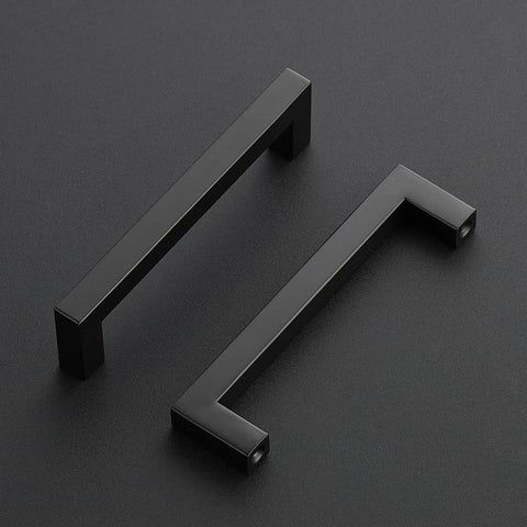 Square Cabinet Pulls 10 Pack 5 Inch Matte Black Cabinet Handles For Cupboards And Drawers Kitchen Hardware For Doors Wardrobes And Furniture Easy To Install And Versatile For Most Color Schemes front view