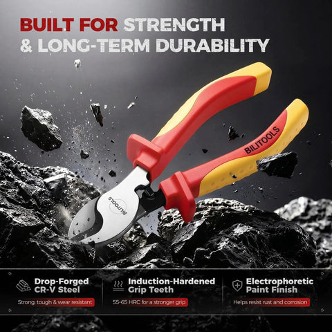 Insulated Cable Cutters 6 Inch Pro Grade 1000V VDE Rated CrV Wire Cutters For Electricians Safe On Live Wires, red yellow handles