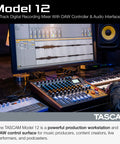 All In One 12-Track Digital Multitrack Studio Mixer With USB Audio Interface And DAW Control on a studio desk