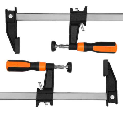 Two Pack Quick Adjust 36 Inch Steel Bar Clamps with 2.5 Inch Throat and Micro Adjustment Handle Non Marring Pads Heavy Duty F Clamps