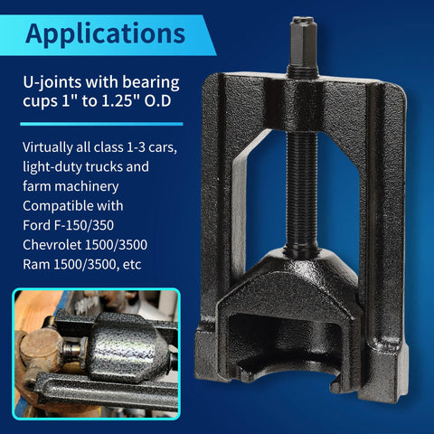 Gearoll U-joint puller tool, black metal, front view for automotive universal joint removal.
