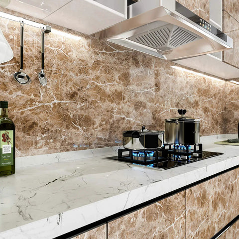 Faux Marble Countertop Cover Peel And Stick Wallpaper Granite Contact Paper For Kitchen Cabinets Brown Waterproof Self Adhesive