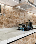 Brown Marble Contact Paper For Countertops And Surfaces, Waterproof Peel And Stick Self Adhesive Wallpaper Roll in a kitchen