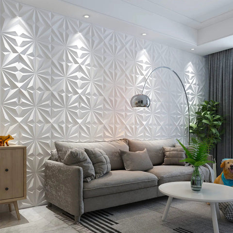 Easy Peel And Stick 3D Wall Panels For Interior Decor, Premium PVC White Tiles With Star And Diamond Pattern, 19.69 By 19.69 Inches, Pack Of 12 Covers About 32 Sq Ft, Modern Accent Wall Makeover