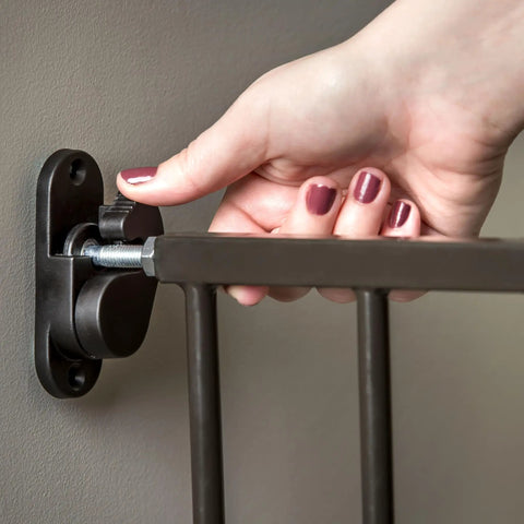 Adjusting hardware of Extra Tall Baby Gate For Stairs And Doorways Walk Through With Door Hardware Mounted Gate For Babies Toddlers And Pets.