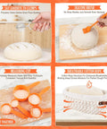 Ultimate All In One Sourdough Baking Kit With Proofing Baskets And Tools For Home Bakers, showing dough preparation and proofing items.