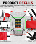Seven By Seven Foot Baseball And Softball Practice Net With Numbered Strike Zone And Adjustable Batting Tee includes details on materials and construction