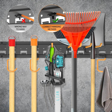 Garden Tool Organizer Wall Mount For Garage Storage And Yard Hanger With Adjustable Pegboard Hooks holding tools