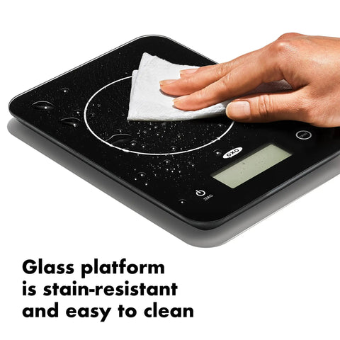 Cleaning the glass surface of Everyday Glass Kitchen Scale For Meal Prep, Digital Food Scale With 11lb/5kg Capacity, Precision Gram Scale