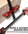 Upgraded Cabinet Hardware Jig Featuring Micro Adjustment Slider For Dead On Drawer Pull Template Alignment, showing precise setup with bushing sliders.