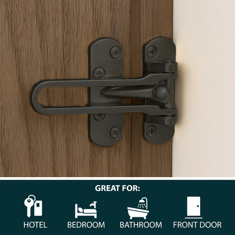 Heavy Duty Swing Bar Door Lock For Kids Safety, 4.2 Inch Zinc Alloy Reinforcement Guard, Matte Black Childproof Door Stopper