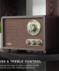 Retro Wood Bluetooth Radio With Built In Speakers And Wireless Streaming Walnut Finish, Vintage Vibe With Rotary AM FM Tuning