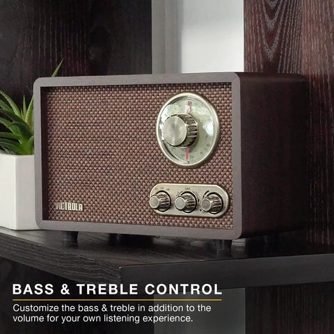 Retro Wood Bluetooth Radio With Built In Speakers And Wireless Streaming Walnut Finish, Vintage Vibe With Rotary AM FM Tuning