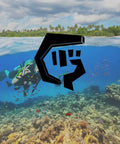 Scuba divers underwater with Straight Outdoor Survival Knife With Leg Straps And Sheath, coral reef visible.