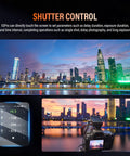 X3 Pro C 2026 TTL Flash Trigger For Canon display with shutter control settings and cityscape photography example