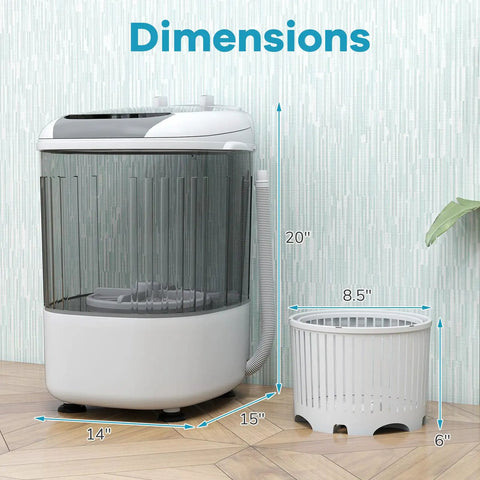 Dimensions of Super Duper Handy Portable Mini Washing Machine With Five Point Five Lbs Capacity And Quick Spin Tub, No Sweat Semi Auto Compact Laundry Washer.