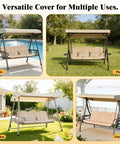 Khaki One-Piece Outdoor Swing Canopy Replacement Cover For 3-Seat Porch Swing shown in patio, park, garden, terrace settings