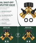 Heavy Duty Garden Hose Splitter 2 Way Brass Y Splitter With 2 Valves And 2 Extra Rubber Washers Solid Brass Water Splitter For Dual Watering Easy On Off Controls Durable Industrial Grade, 3/4 in brass