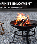 22 Inch Outdoor Fire Pit With Mesh Lid And Log Grate For Backyard Deck Camping And Picnics Durable Steel Construction Heat Resistant