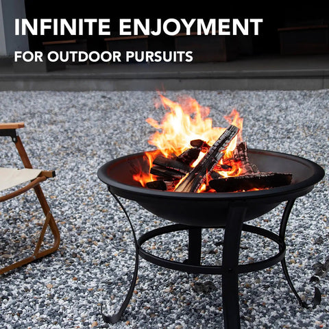 22 Inch Outdoor Fire Pit With Mesh Lid And Log Grate For Backyard Deck Camping And Picnics Durable Steel Construction Heat Resistant
