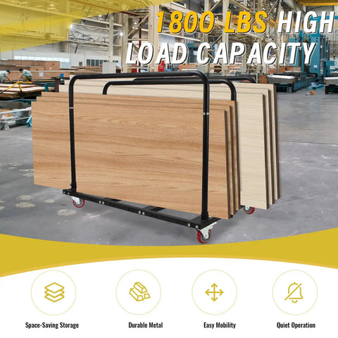 Folding Table Cart With Swivel Wheels, Heavy Duty Dolly That Handles Up To 1800 Lbs And 10 Table Capacity, Adjustable Panel Cart For Banquets, Parties, Meetings, And Events, Durable Alloy Steel Construction loaded with stacked tables
