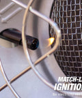 Close-up of match-lit ignition on Dual Swivel Burner Outdoor Propane Heater For Deck Or Patio, 10,000 To 30,000 BTU, no electricity needed