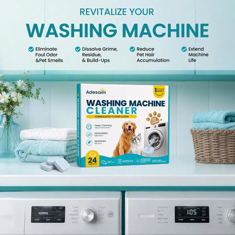 Pet Parent Pro Enzyme Washing Machine Cleaner Tablets box on laundry shelf
