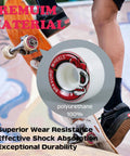 Close-up of Skateboard Wheels 52mm x 32mm 101A Set Of 4 For Street, Park, And Bowl Tricks on a wooden skateboard deck.