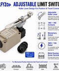Heavy Lifter Adjustable Roller Lever Limit Switch For Factory Equipment 380V 10A showing slotted metal arm and connections.