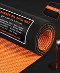 Oil Spill Mat For Garage Floor Absorbs Oil And Liquids With Waterproof Backing Keeps In Place Reusable Washable Heavy Duty 29 By 36 Inches Black And Orange To Protect Concrete From Stains shown with oil spill