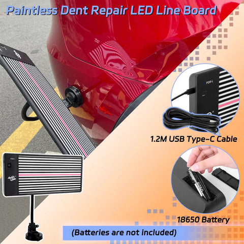 Paintless Dent Repair Kit With LED Line Board And Heat Gun, USB cable, battery socket shown