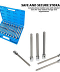 Extra Long Hex Bit Socket Set For Three Eighths Inch Drive, Thirty Two Piece SAE And Metric Allen Bits in blue storage case