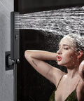 Woman enjoying Beast Mode 12 Inch High Pressure Rain Shower Head With 13 Inch Adjustable Extension Arm And 2 In 1 Handheld Setting