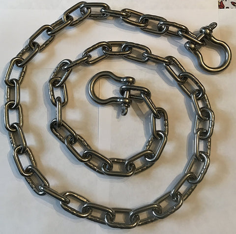 Marine Grade Stainless Steel 316 Anchor Chain One Quarter Inch By Ten Feet Includes Two Bow Shackles, 4000 Pound Chain Breaking Strength And 5500 Pound Shackle Breaking Load, Corrosion Resistant For Boat Rodes And Marine Use coiled on a surface