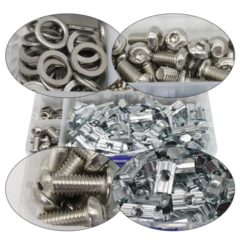Top Shelf M6 Hardware Bundle Including Screws Slick Slide T Nuts And Flat Washers In Premium Stainless Steel for DIY builds.
