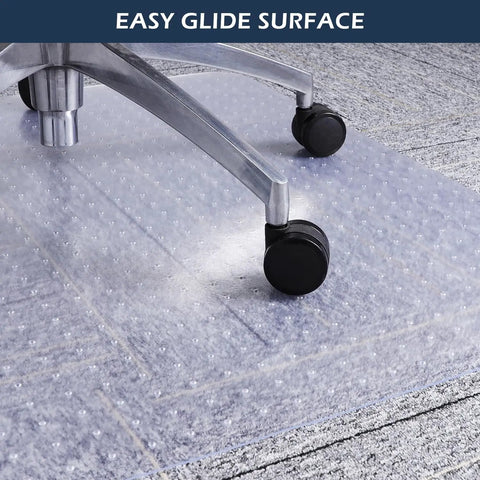 Chair Mat For Carpet 46 By 60 Inches Heavy Duty Vinyl Floor Protector with Grips showing easy glide surface and chair wheels.