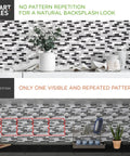 DIY Friendly Peel and Stick Backsplash Tiles, Four Sheet Pack, 11.56 in by 8.38 in Each, shown with natural and repeated patterns difference