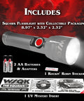 Stranger Things Squawk Dope Retro LED Flashlight With UV And Bright Modes For Camping Official Season 5 Gear displayed with contents