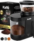 Level Up Your Coffee Game With This Heavy Duty Electric Flat Burr Grinder Crafted For Home Bars Featuring Fast Grind Adjustments And A Sleek Matte Black Housing, showing coffee beans and ground coffee.