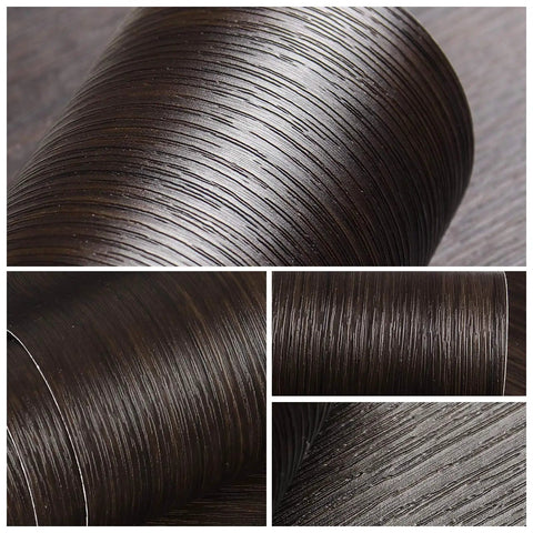 Close-up of Wide 32 Inch By 354 Inch Textured Dark Wood Vinyl Film Peel And Stick For Kitchen Countertops Cabinets And Furniture Self Adhesive