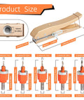 Six Piece Adjustable Depth Countersink Drill Bit Set With Hole Punch for woodworking, showing tool sizes and dimensions.