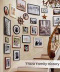 Gallery wall with Classic Black 11x14 Picture Frame With Mat For 8x10 Photos Or 11x14 Without Mat on staircase