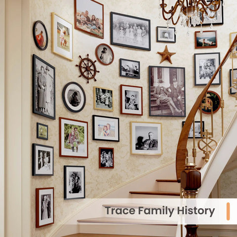 Gallery wall with Classic Black 11x14 Picture Frame With Mat For 8x10 Photos Or 11x14 Without Mat on staircase