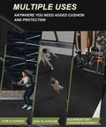 Interlocking Gym Floor Tiles 12 Pack Black Foam Mats For Home Gym And Garage, 23.6 By 23.6 Inch, Three Eighths Inch Thick shown in use