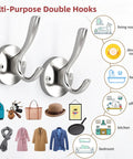 Heavy Duty Towel And Coat Hooks Two Pack In Brushed Nickel Wall Mounted Bathroom Hooks For Robes Hats Bags And Coats Sturdy 45 Lb Load Capacity Easy Screw In Mount Durable Alloy Construction