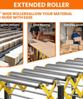 Heavy Duty Commercial Expandable Roller Stand With 700 Lbs Capacity, adjustable rollers for smooth material handling in workshop.