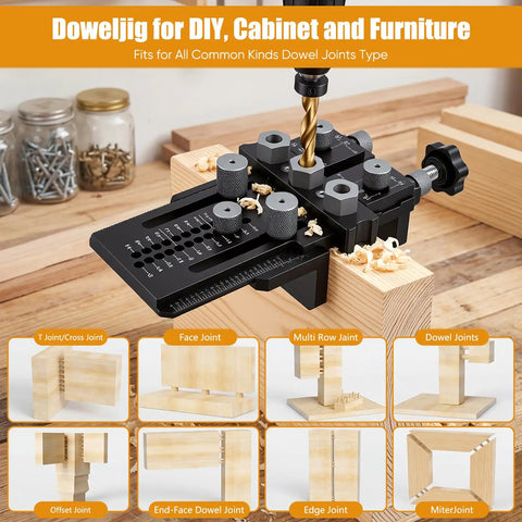 Doweling Jig Kit With Quick Positive Stop And Clamp, Adjustable Doweling Jig For 1/4, 3/8, And 1/2 Inch Drill Bits in action
