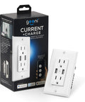 WiFi Smart Wall Outlet Two Pack With App Control, Plug And Play Setup, packaging and product shown with smartphone control